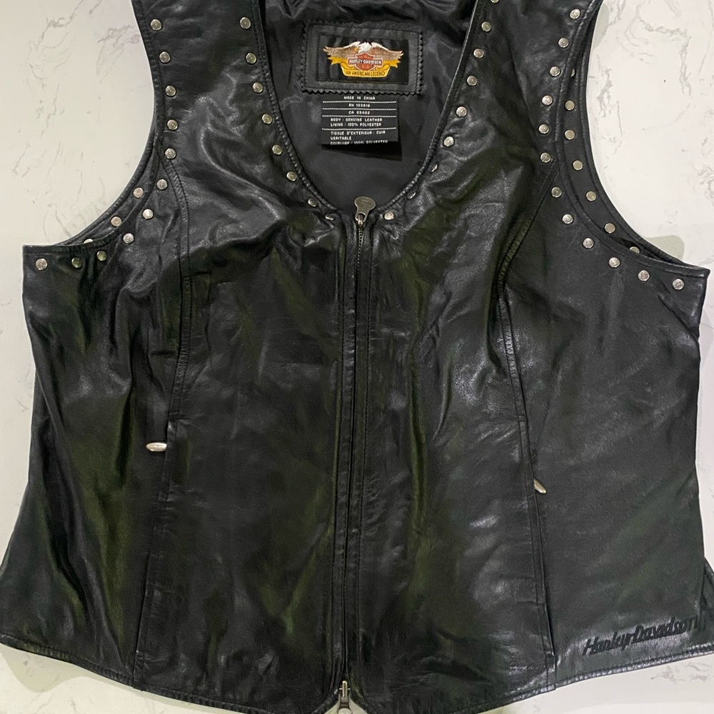 Harley-Davidson Black Leather Vest with Silver Studs